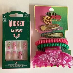 WICKED X Press On Nails and Wicked Hair Pieces and Clip. New With Tags.